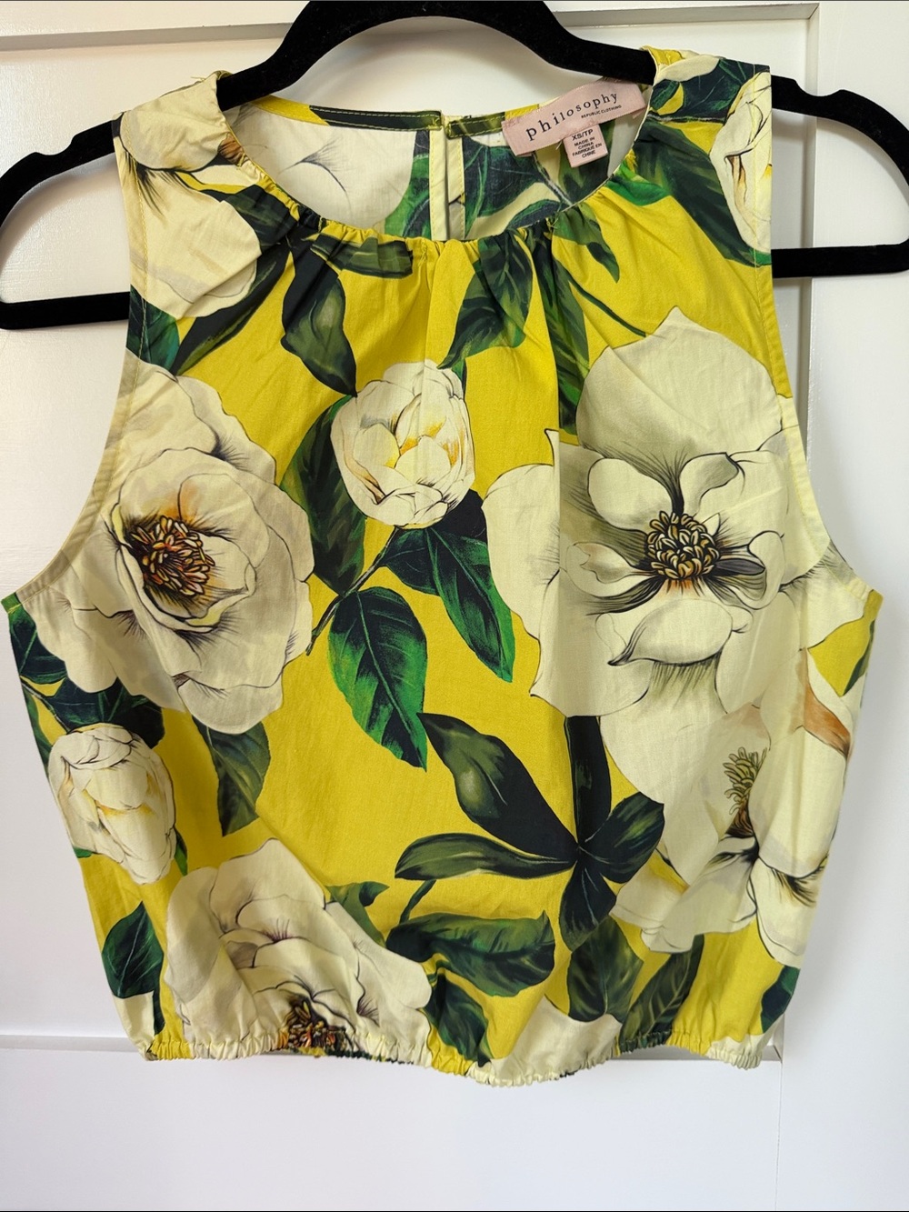 Philosophy Yellow Cotton Cropped Floral Crop Top XS